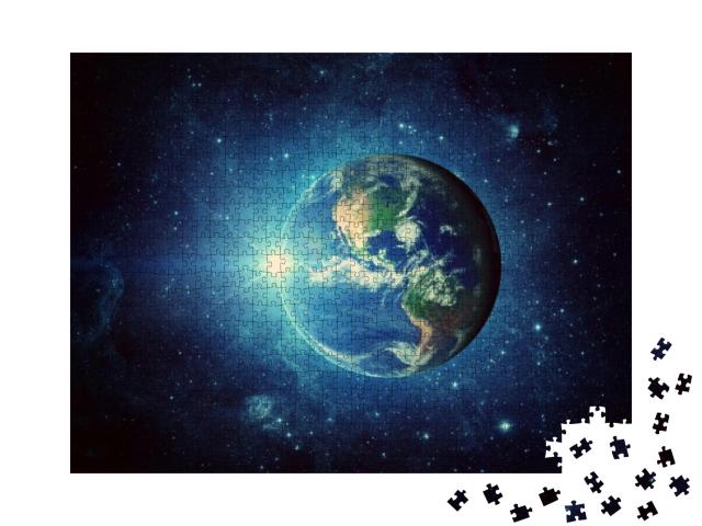 Puzzle 1000 Teile „Erde, Sonne und Galaxie“