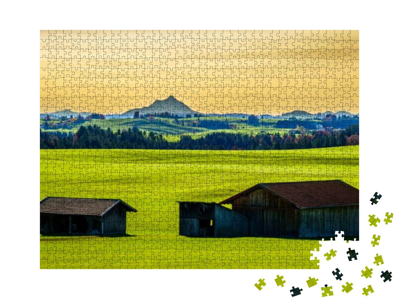 Puzzle 1000 Teile „Landschaft im Ostallgäu bei Nesselwang, Bayern“