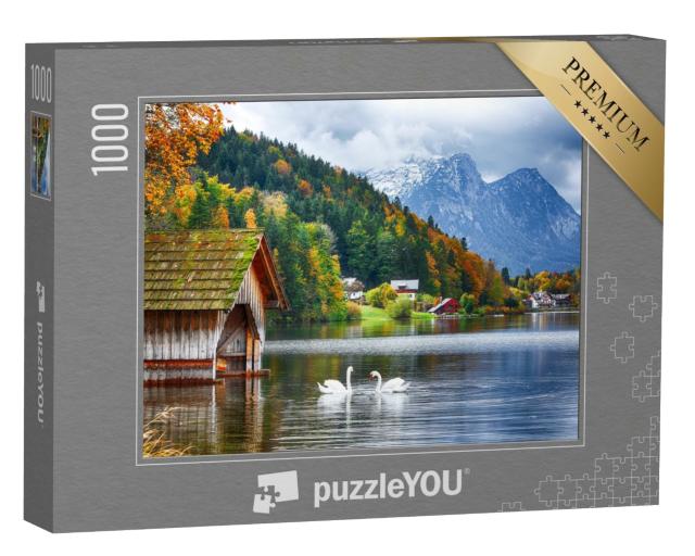 Puzzle 1000 Teile „Zwei weiße Schwäne auf dem Grundlsee, Steiermark, Österreich“