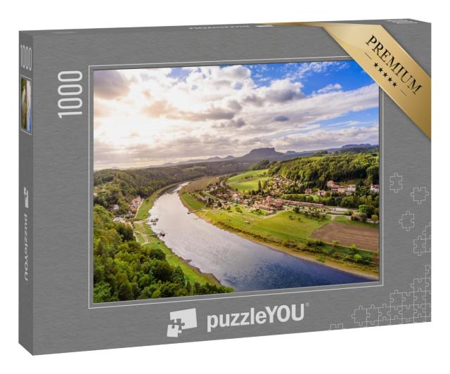 Puzzle 1000 Teile „Aussicht von der Bastei auf Elbe und Rathen, Deutschland“