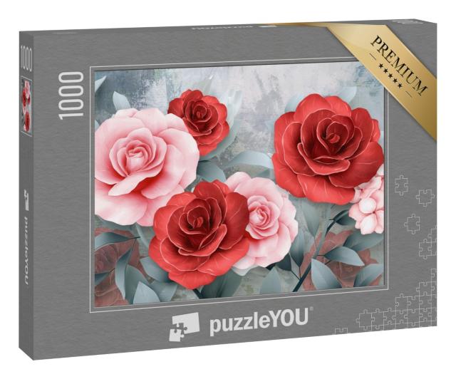 Puzzle 1000 Teile „Rosa und rote Rosen“