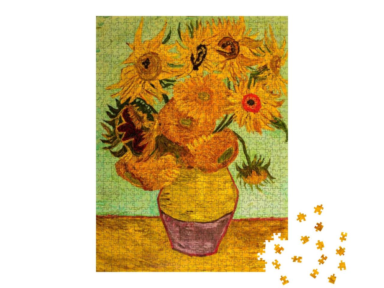 Puzzle 1000 Teile „Sonnenblumen, basierend auf dem Gemälde von Van Gogh“