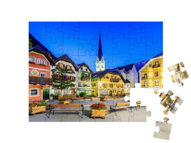 Puzzle 48 Teile „Hallstatt, Österreich, Bergdorf in den österreichischen Alpen bei Dämmerung“