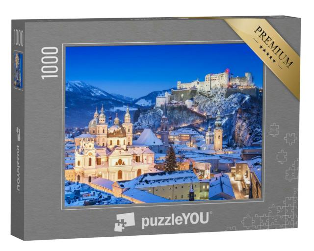 Puzzle 1000 Teile „Schöner Blick auf die historische Stadt Salzburg mit Festung im Winter, Österreich“
