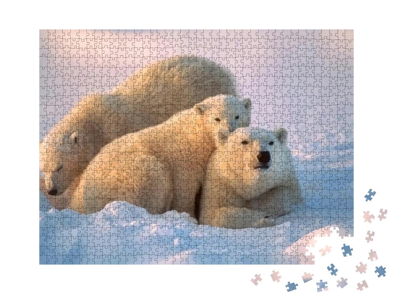 Puzzle 1000 Teile „Eisbärin mit ihren Jungen “