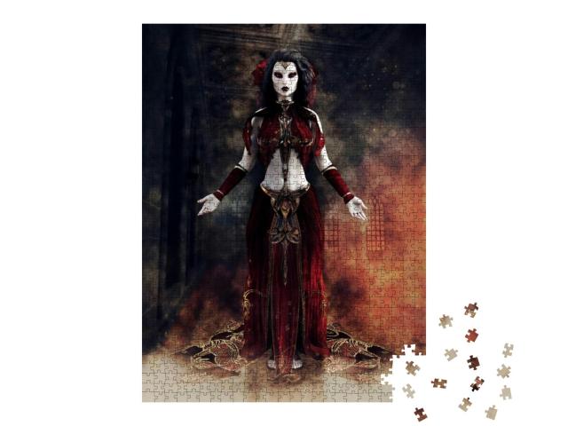 Puzzle 1000 Teile „Gothic-Zauberin, umhüllt von Rauch“