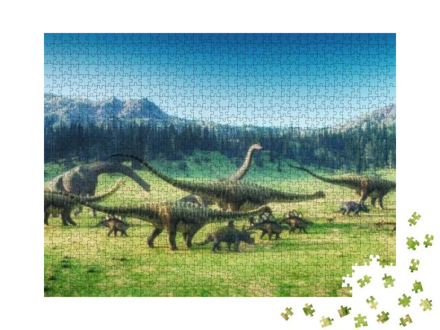 Puzzle 1000 Teile „Dinosaurier auf dem Tal “