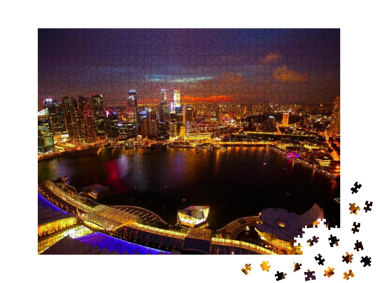 Puzzle 1000 Teile „Nächtliches Panorama von Singapur vom Dach des Marina Bay Hotels“