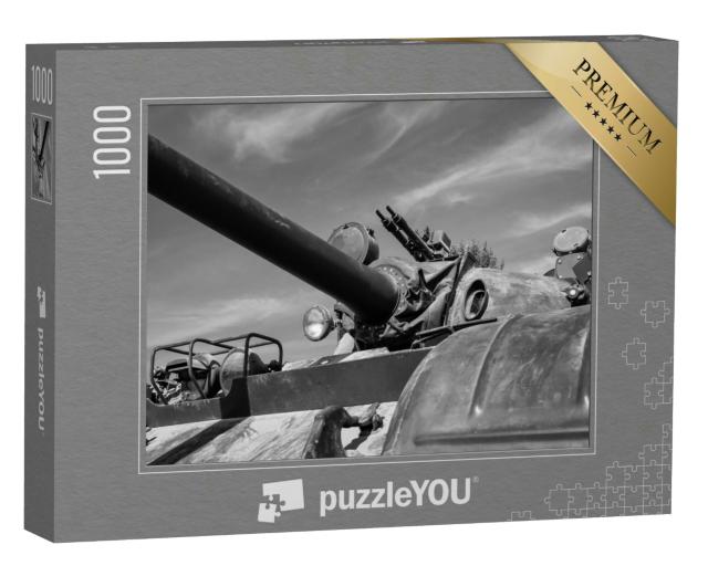 Puzzle 1000 Teile „Gepanzertes Militärfahrzeug, schwarz-weiß“