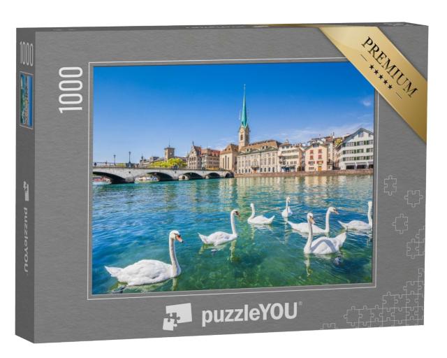 Puzzle 1000 Teile „Wunderschöne Schwäne auf dem Limmat bei Zürich, Schweiz“