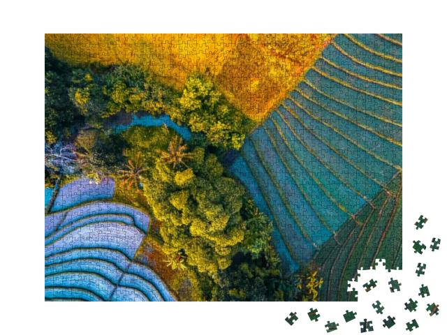 Puzzle 1000 Teile „Luftaufnahme von Reisfeldern auf der Insel Bali, Indonesien“