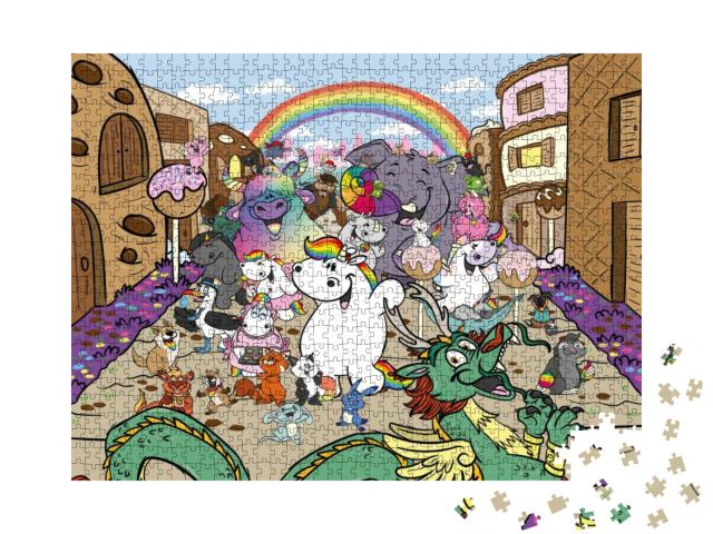 Puzzle 1000 Teile „Pummeleinhorn: Pummel & Friends - Glitzerweltler“