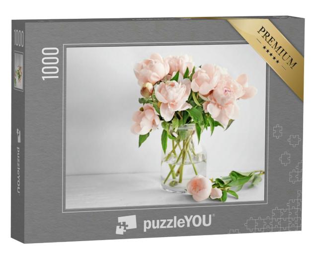 Puzzle 1000 Teile „Vase mit Pfingstrosenblüten auf dem Tisch“