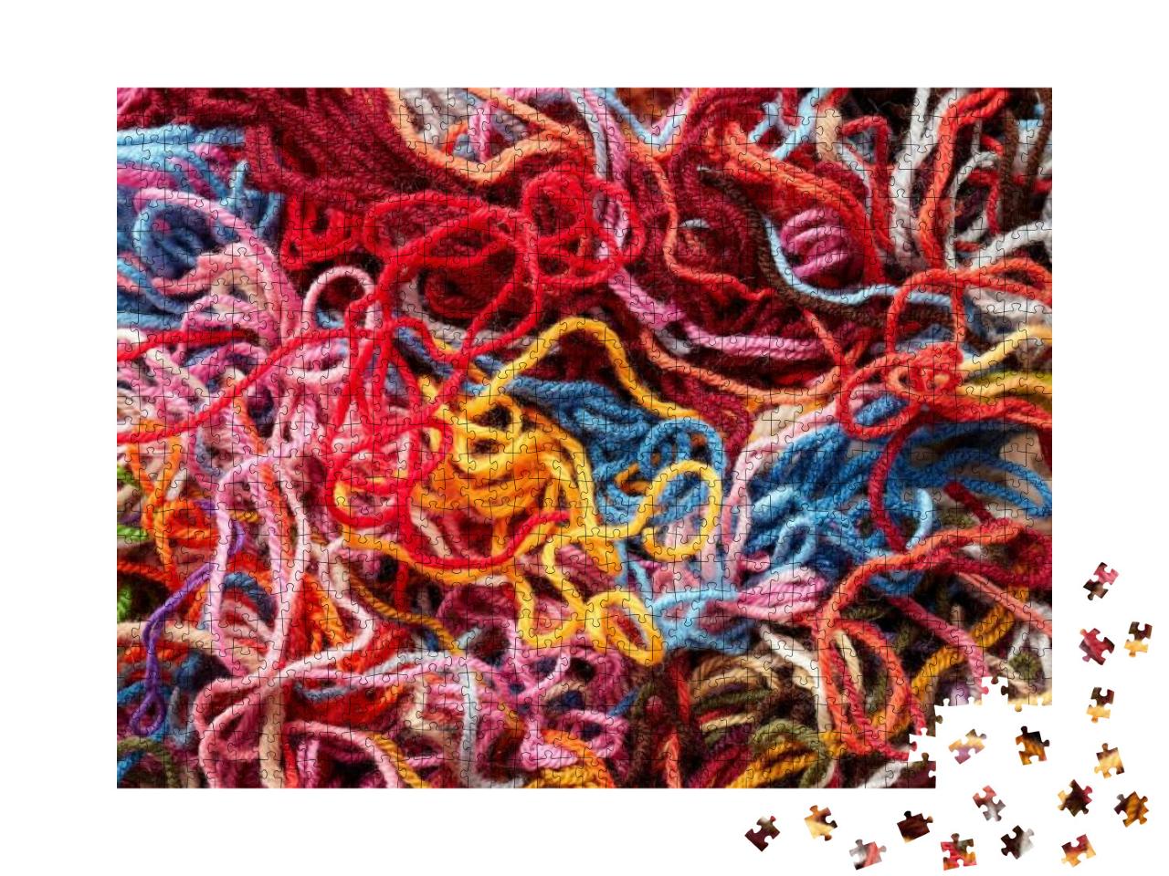 Puzzle 1000 Teile „Bunte Sammlung von Wolle zum Stricken und Weben“