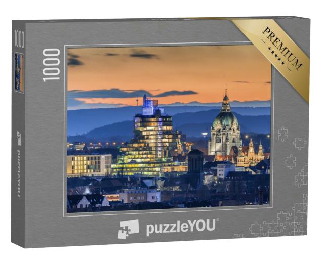 Puzzle 1000 Teile „Luftbild von Hannover am Abend, Niedersachen“