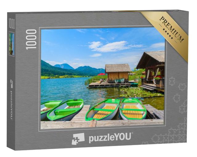 Puzzle 1000 Teile „Fischerboote und Holzhäuser am Ufer“