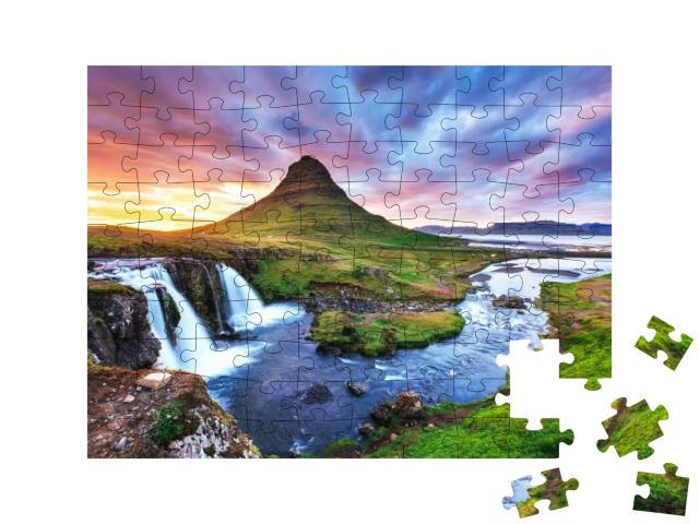 Puzzle 100 Teile „Sonnenuntergang am Berg Kirkjufell, Island“