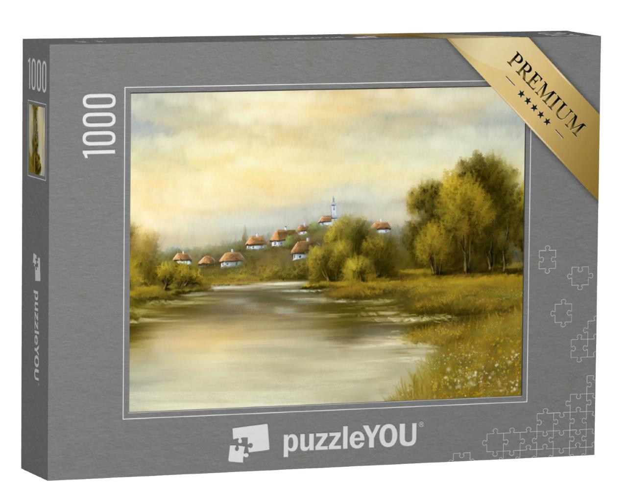 Puzzle 1000 Teile „Altes Dorf am Fluss“
