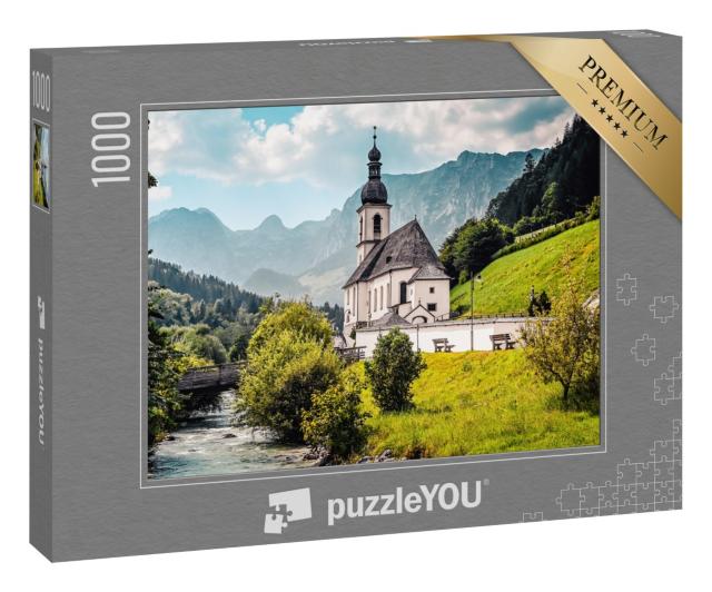 Puzzle 1000 Teile „Landschaft in den Alpen mit der Kirche St. Sebastian “