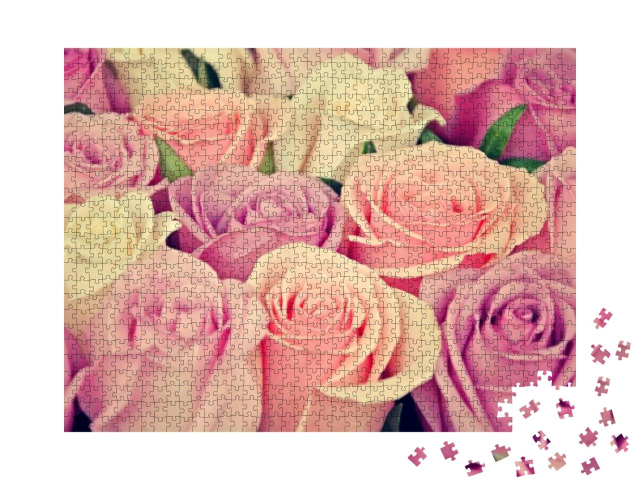 Puzzle 1000 Teile „Zarte rosa und weiße Rosenblüten“