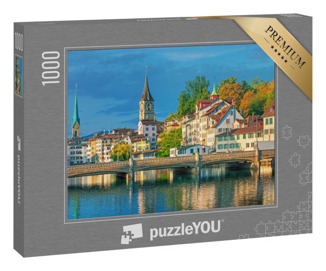 Puzzle 1000 Teile „Sonnenaufgang über dem historischen Stadtzentrum von Zürich, Schweiz“