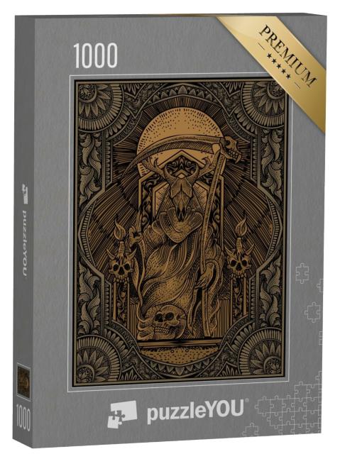 Puzzle 1000 Teile „Satan auf Gothic-Gravur im Ornament Stil“