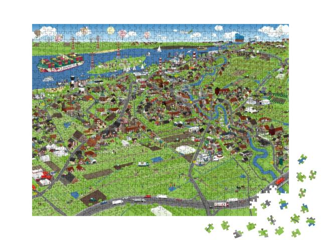 Puzzle 1000 Teile „Wimmelbild Lühe“