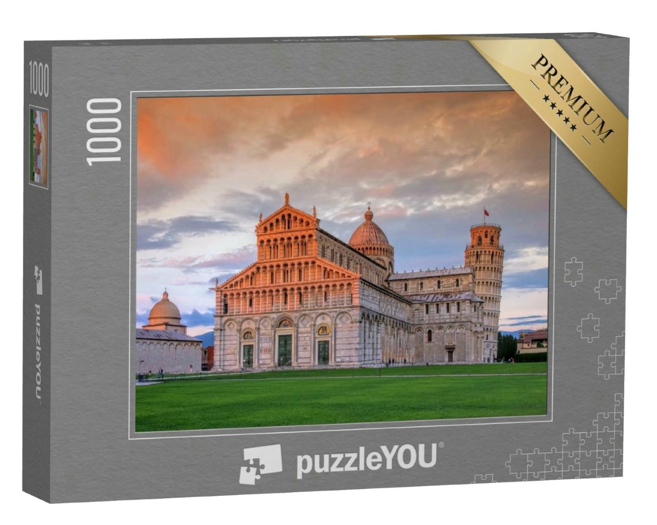 Puzzle 1000 Teile „Der schiefe Turm von Pisa und Dom in der Dämmerung“