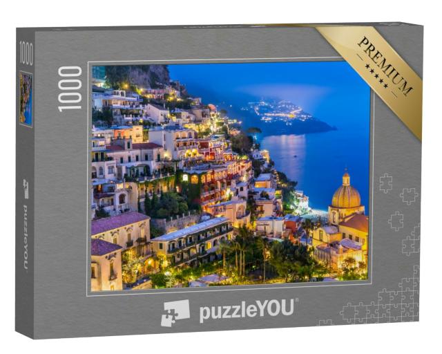 Puzzle 1000 Teile „Nachtansicht des Dorfes Positano an der Amalfiküste, Italien“