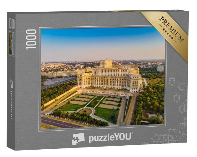 Puzzle 1000 Teile „Parlamentsgebäude von Bukarest bei Sonnenuntergang“