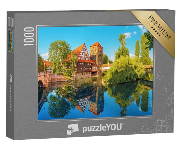 Puzzle 1000 Teile „Fachwerkhäuser am Ufer der Pegnitz, Nürnberg, Deutschland“