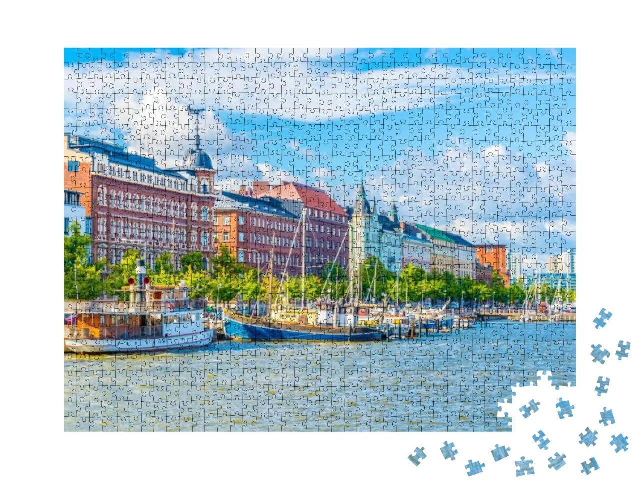 Puzzle 1000 Teile „Blick auf den Yachthafen im Stadtteil Kruununhaka, Helsinki, Finnland“