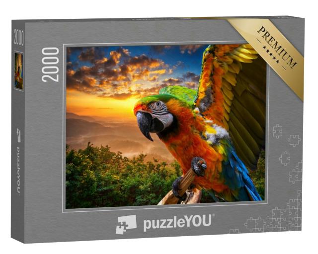 Puzzle 2000 Teile „Prächtige Farben der Natur: Ara im Sonnenuntergang“
