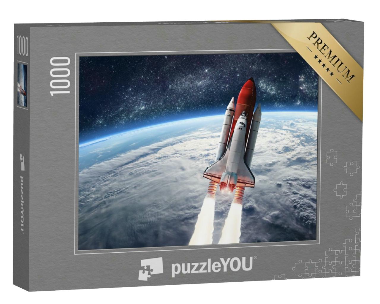 Puzzle 1000 Teile „Space Shuttle Start im offenen Raum über der Erde“