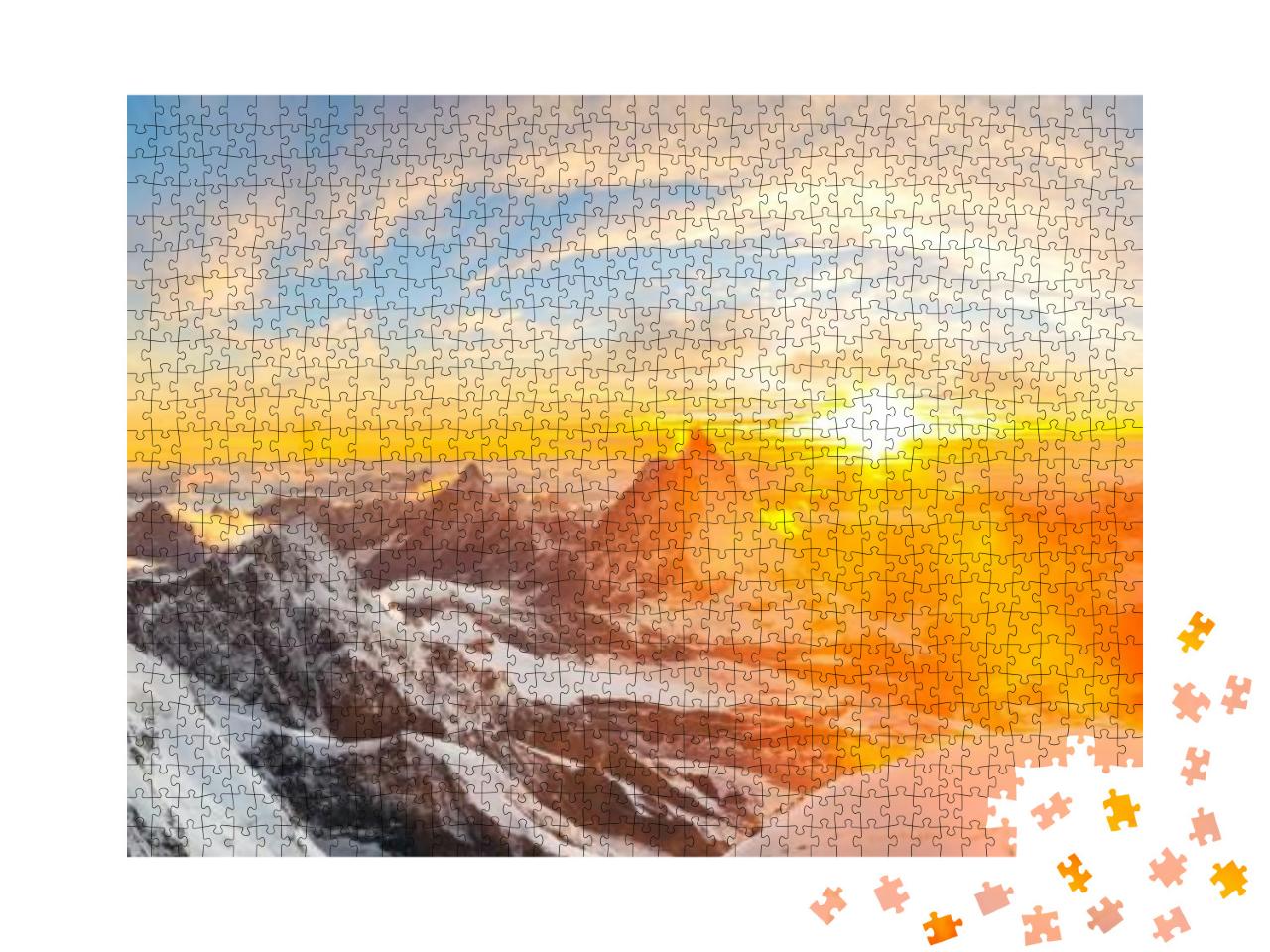 Puzzle 1000 Teile „Sonnenuntergang über Schweizer Gipfeln und dem Matterhorn“