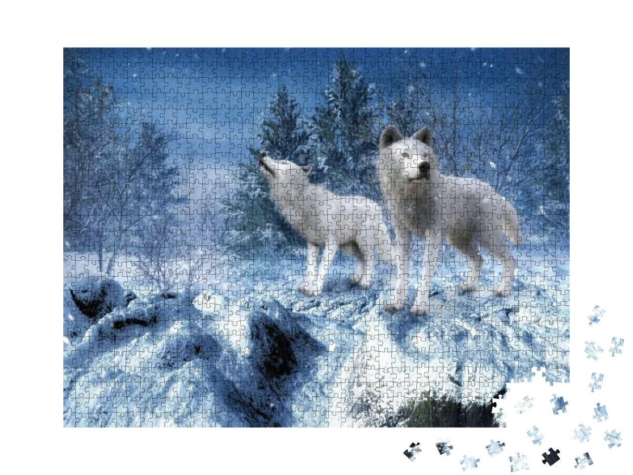 Puzzle 1000 Teile „Winterlandschaft mit zwei weißen Wölfen“