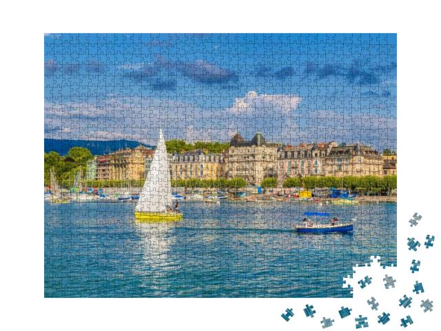 Puzzle 1000 Teile „Historisches Stadtzentrum von Genf und Genfer See, Schweiz“