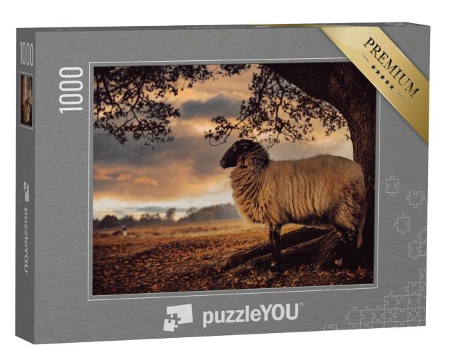 Puzzle 1000 Teile „Schaf mit schwarzem Kopf steht unter einem Baum “