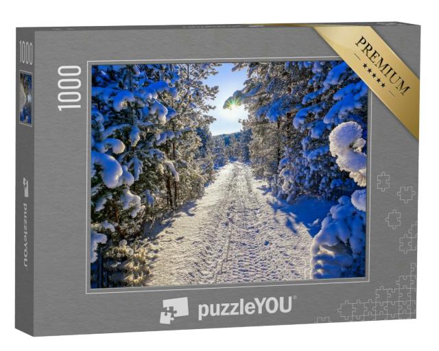 Puzzle 1000 Teile „Weg im verschneiten Winterwald“