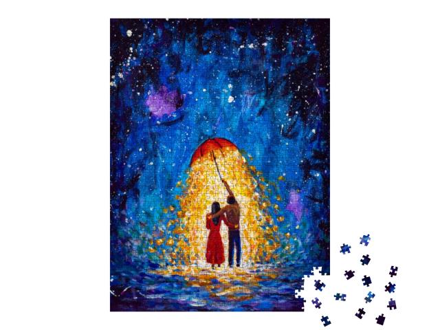 Puzzle 1000 Teile „Romantik unter einem leuchtendem Regenschirm“