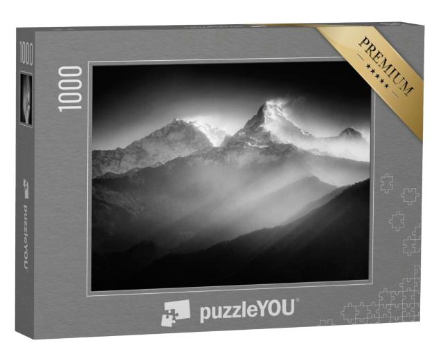 Puzzle 1000 Teile „Majestätische Annapurna Berge, schwarz-weiß“