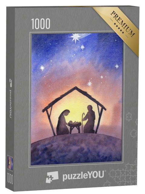 Puzzle 1000 Teile „Aquarell: Der Stall von Bethlehem“