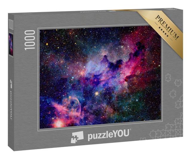 Puzzle 1000 Teile „Nebel und Galaxien im Weltraum, bunte Farben, rot, violett, blau“