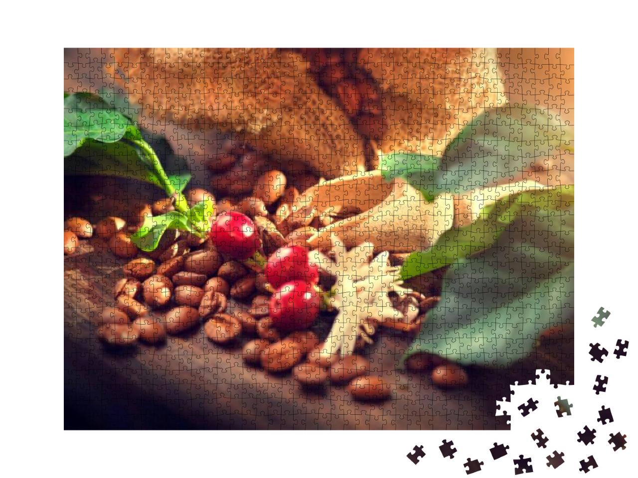 Puzzle 1000 Teile „Kaffeebohnen mit Beeren des Kaffeebaums“