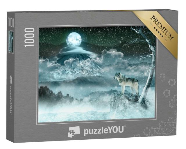 Puzzle 1000 Teile „Mondwolf in weißer Winterlandschaft“