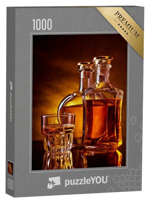 Puzzle 1000 Teile „Glas mit Eiswürfeln und zwei Flaschen Whisky“