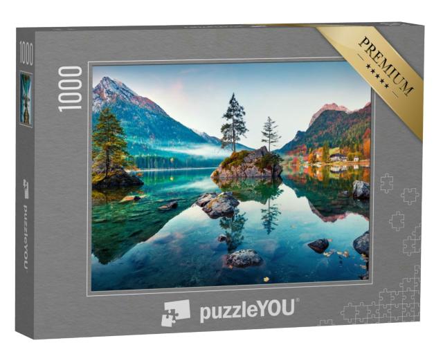 Puzzle 1000 Teile „Herbst am Hintersee: Bayerische Alpen am Morgen, Deutschland“