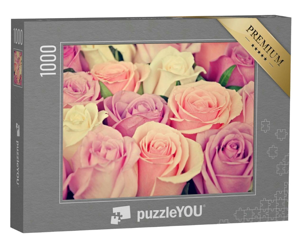 Puzzle 1000 Teile „Zarte rosa und weiße Rosenblüten“