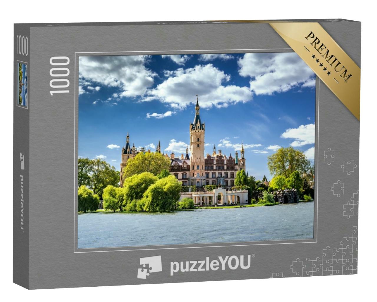 Puzzle 1000 Teile „Das Schweriner Schloss, umgeben von Seen und Wäldern“
