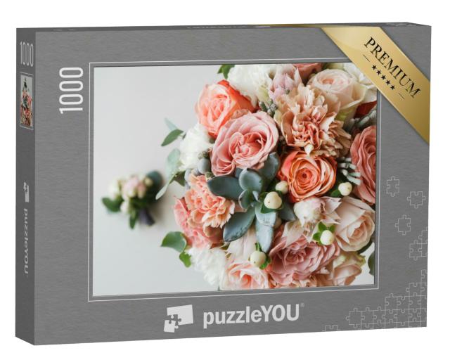 Puzzle 1000 Teile „Blumenstrauß zur Hochzeit aus Rosen, Pfingstrosen“